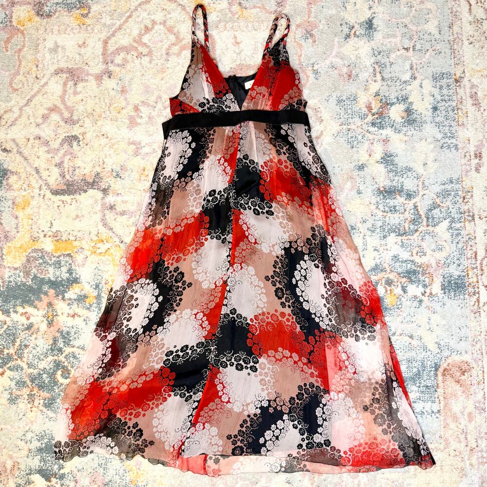 Vintage 90s / Y2K black and red romantic silk midi dress